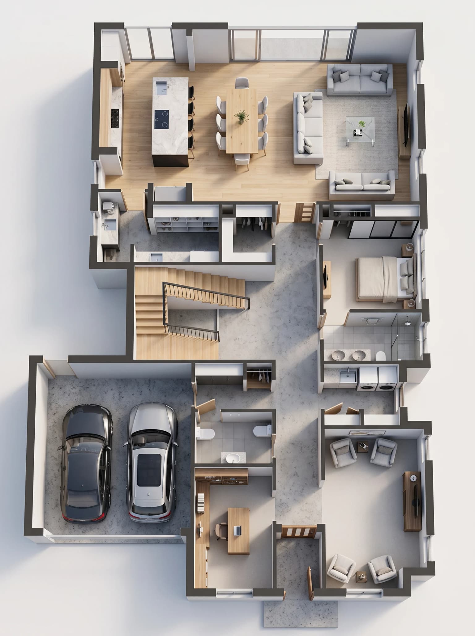 Furnished three-dimensional floor plan render