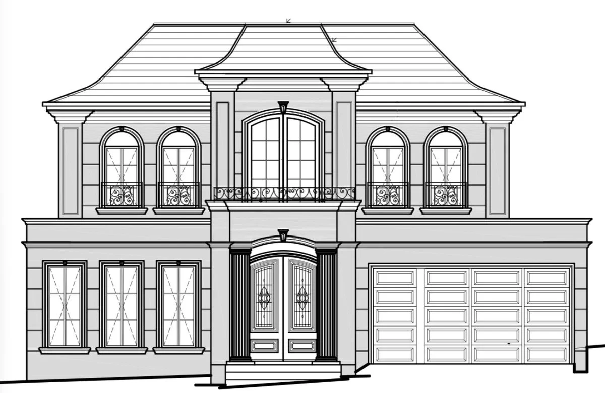 Original French Provincial architectural elevation drawing