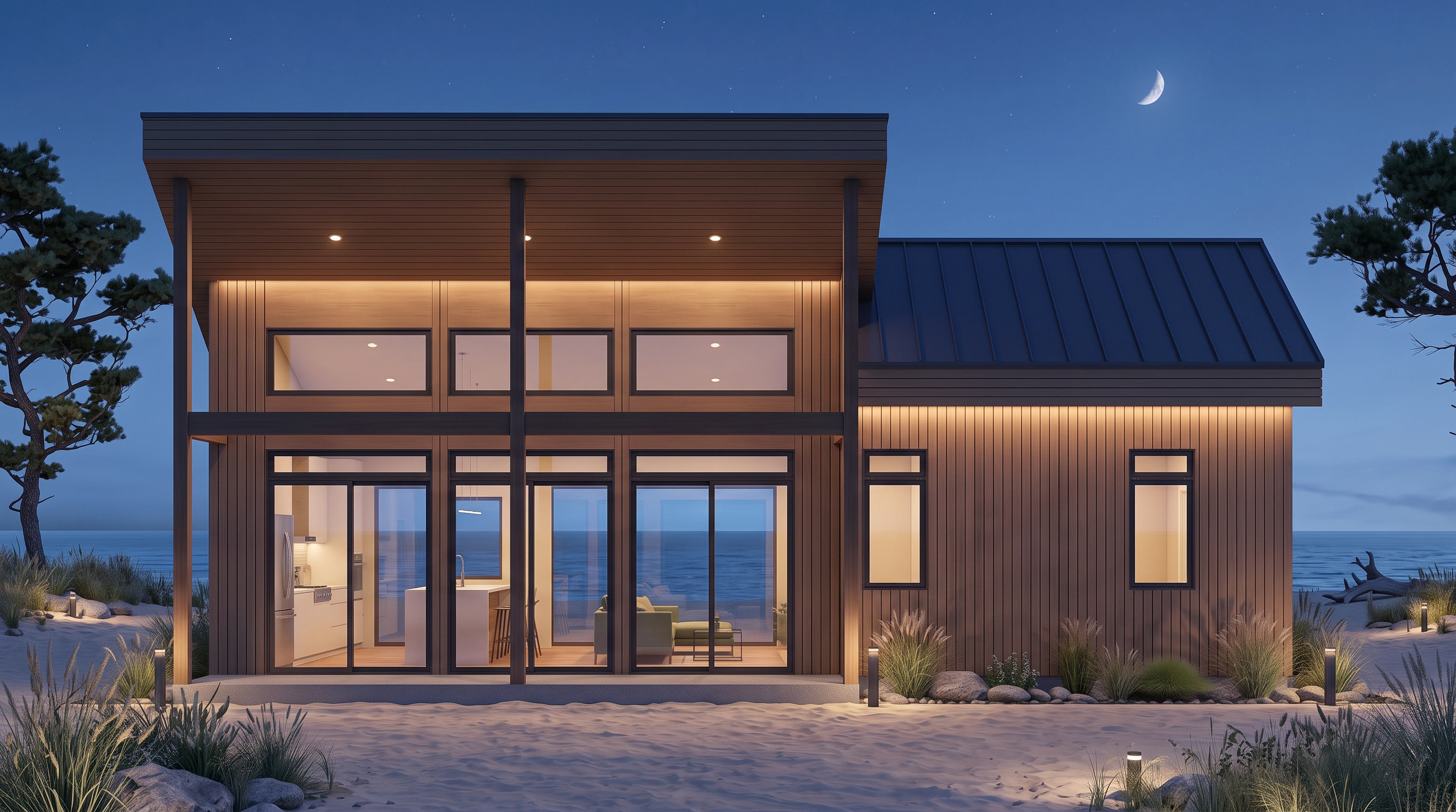 Modern Coastal home — Night · Beach