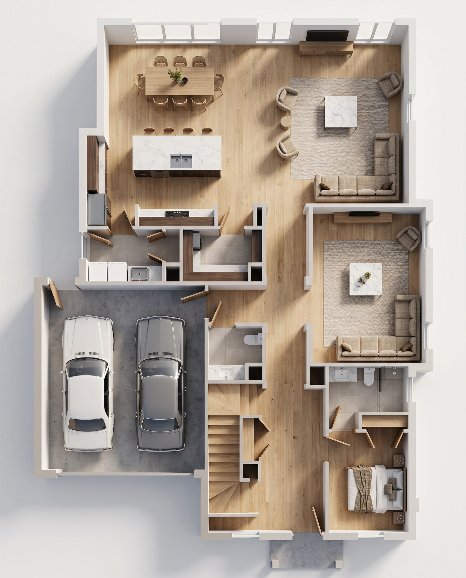 Furnished three-dimensional visual created from the floor plan