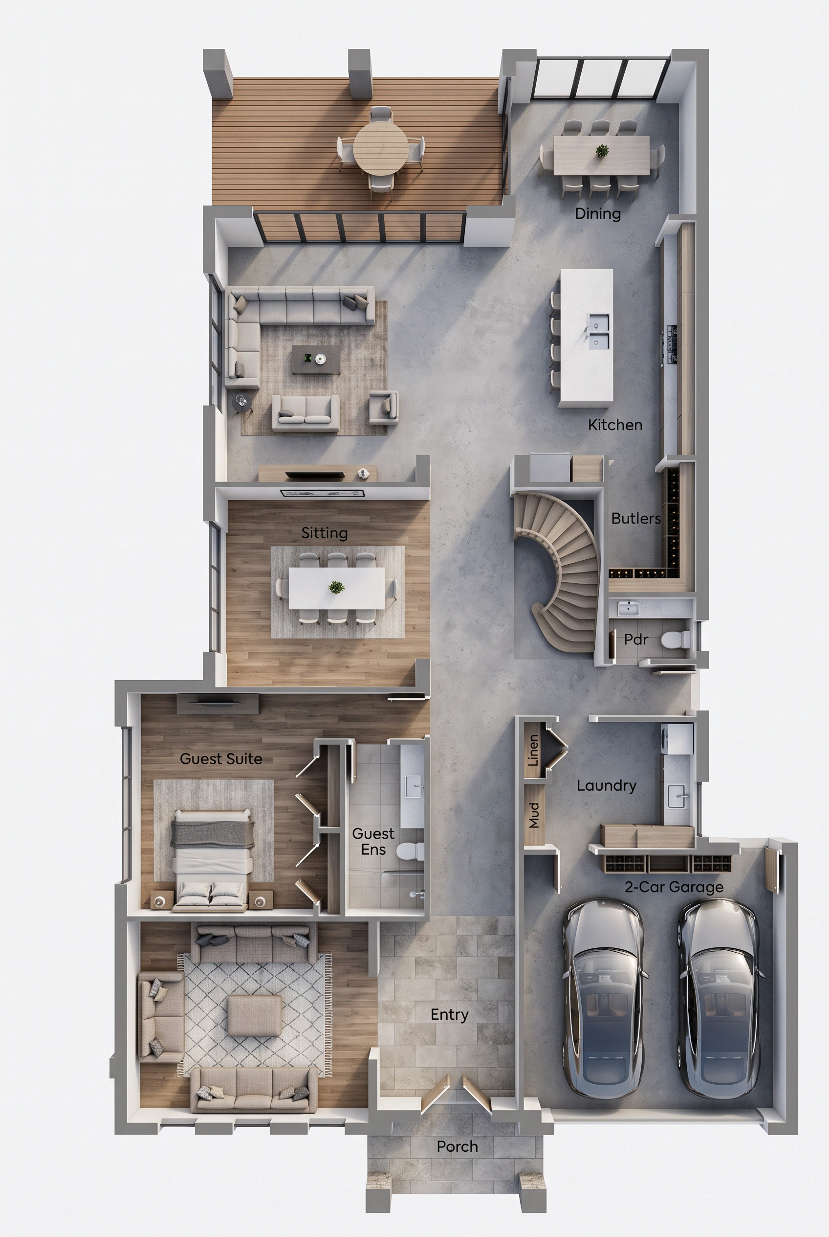 Furnished three-dimensional visualisation created from the residential floor plan
